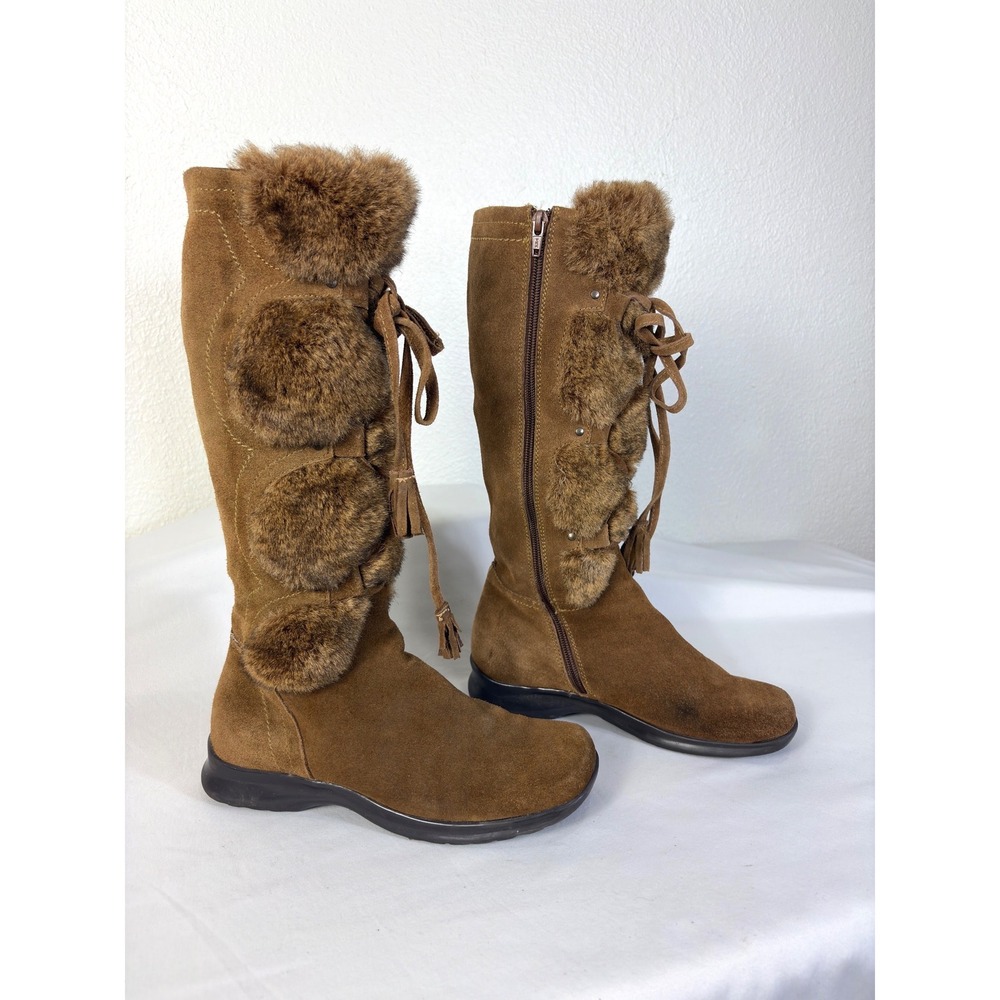 Sonoma Light Brown‎ Suede Leather Faux Fur Knee High Boots Size 6.5 Festival